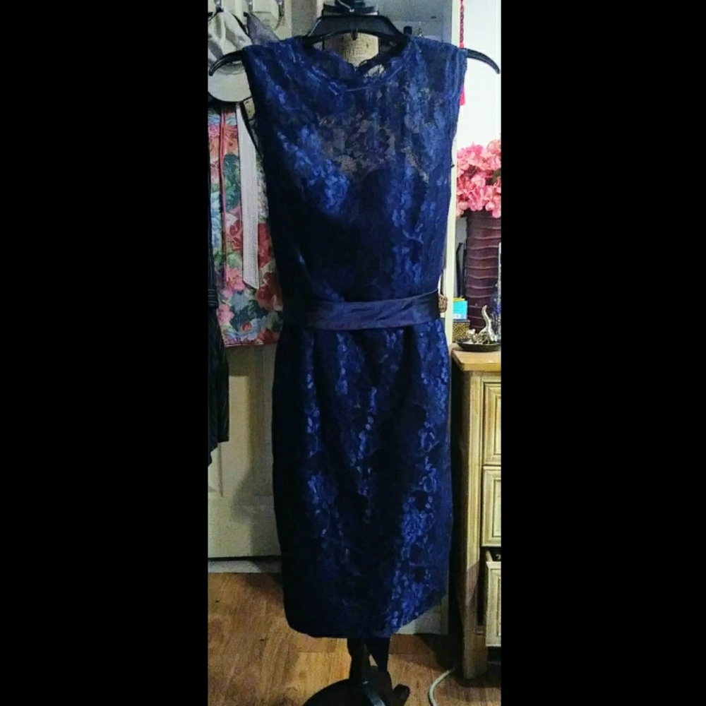 Designer IziDress Navy Blue Lace Halter Dress